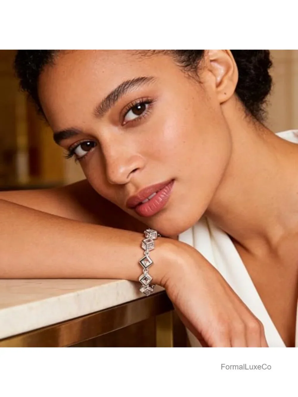 Silver Cubic Crystal Chain Bracelet for Women Adjustable Alloy